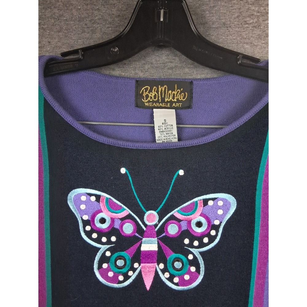 Bob Mackie Womens Sweater Small Purple Embroidered Butterfly‎ Art To Wear